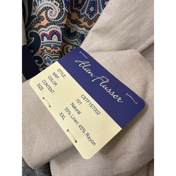 NEW Alan Flusser Mens XXL Linen Blend Blazer Sport Coat Natural Beige w Paisley - Picture 6 of 6